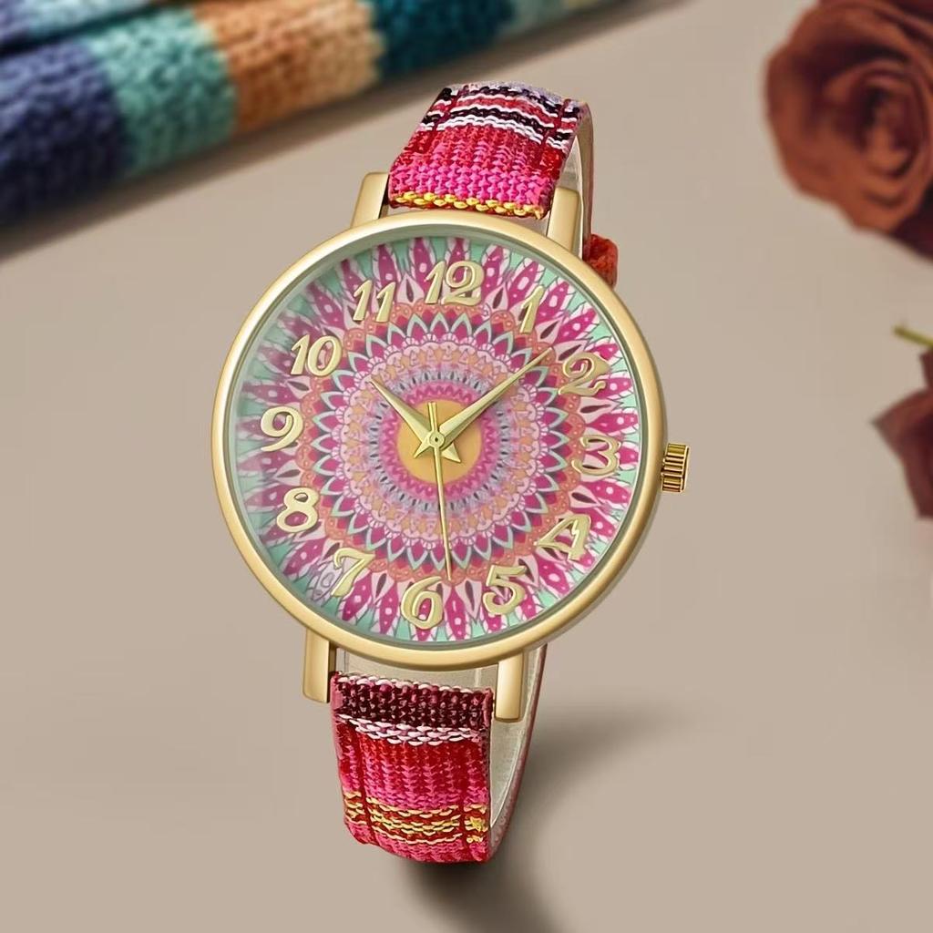 Creative Watch Colored Wind Canvas Strap Vintage Ethnic Wind Ladies Quartz Watch Bosimi Wind Watch