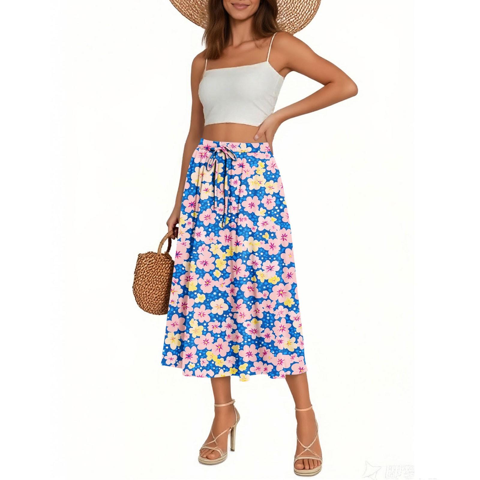 

Women s Skirt Bohemian Skirt Floral Print Casual Temperament Pocket Skirt XL