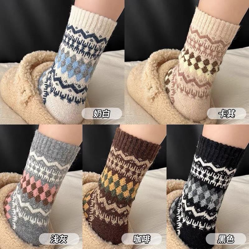 Retro Coffee Socks Ethnic Style Socks Thickened Wool Cotton Socks Stockings Winter