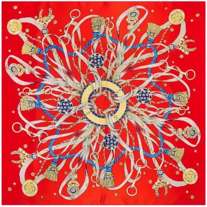 

130cm Newest Brand Women Chain Silk Ribbon Print Winter Twill Silk Scarf,Fashion Turban Headband Large Hijab Square Scarf 130X130CM