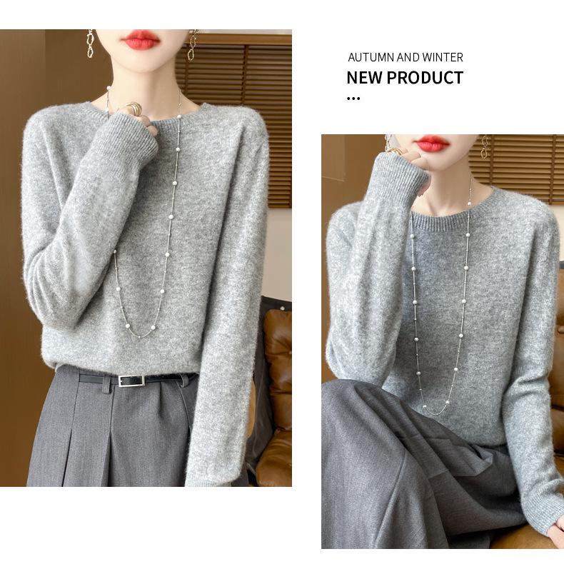 Women's Solid Color Wool Knit Pullover Sweater for Fall and Winter