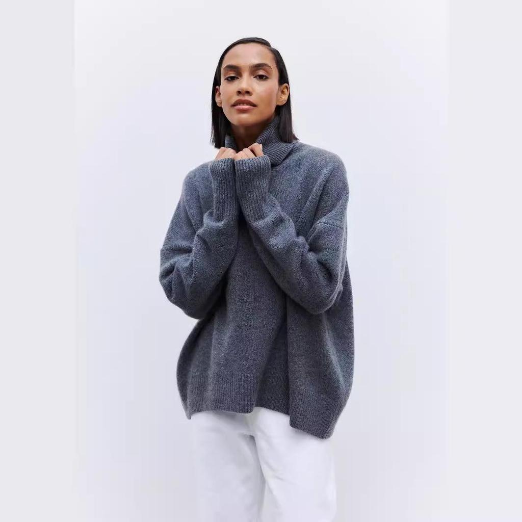 Double Collar High Neck Women's Sweater - Loose Fit, Anti-Pilling, European Size, Perfect for Autumn and Winter.