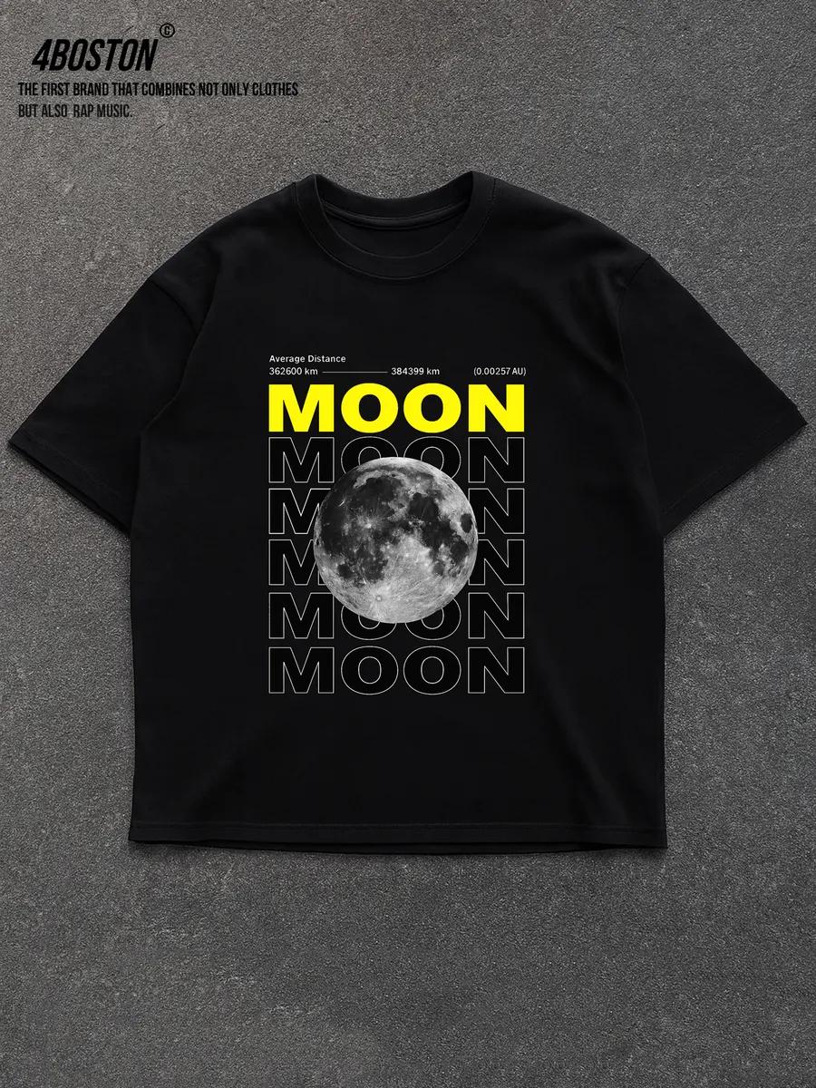 Oversized Y2K moon parameters print T-shirt 4XL