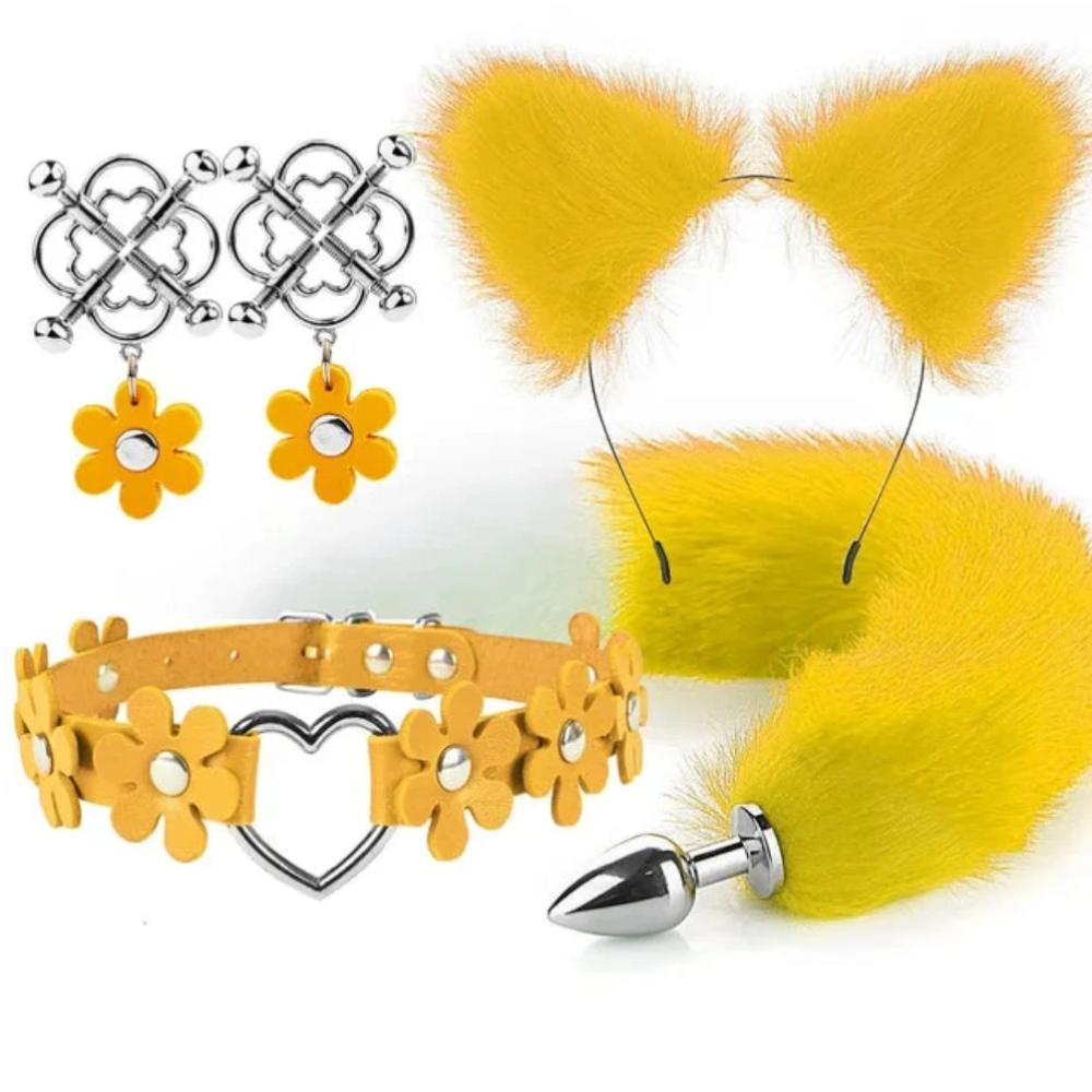 Cute Fox Tail Anal Plug Cat Ears Headbands Set Adult Toys For Women Butt Plug Tails