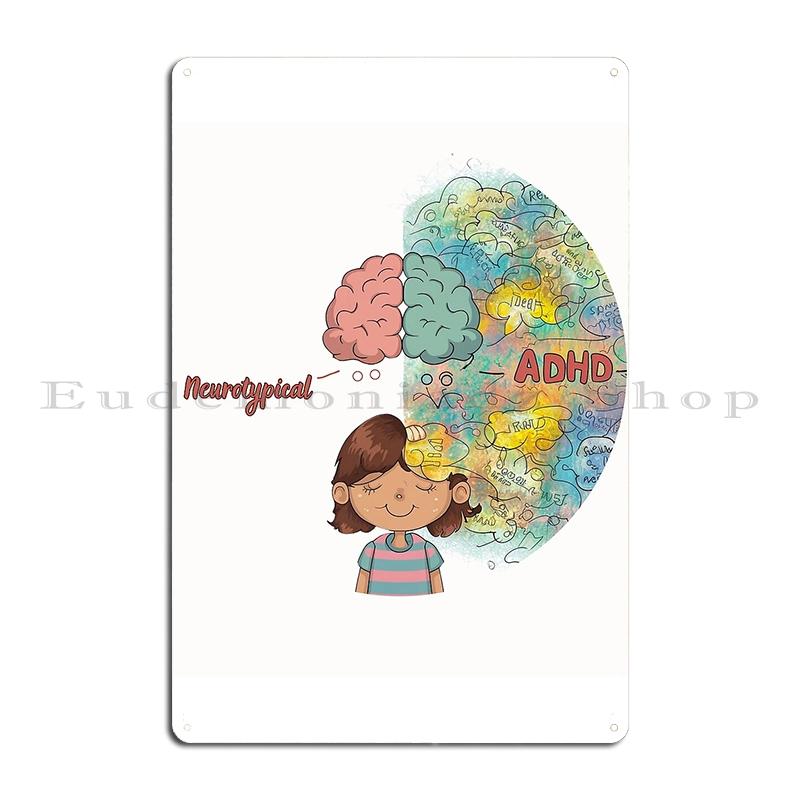 Adhd Strengths Adhd Pride Awareness Qualities Child Metal Plaque Poster Classic printed Bar Tin Sign Poster
