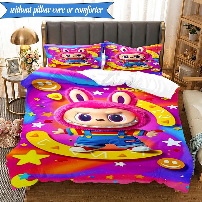 Labu-bu Friends Adventure 3pcs K-pop music group Bedding set,Ideal for Bedroom, Dormitory,Including Duvet Cover And 2pcs Pillowcases,Fan gifts