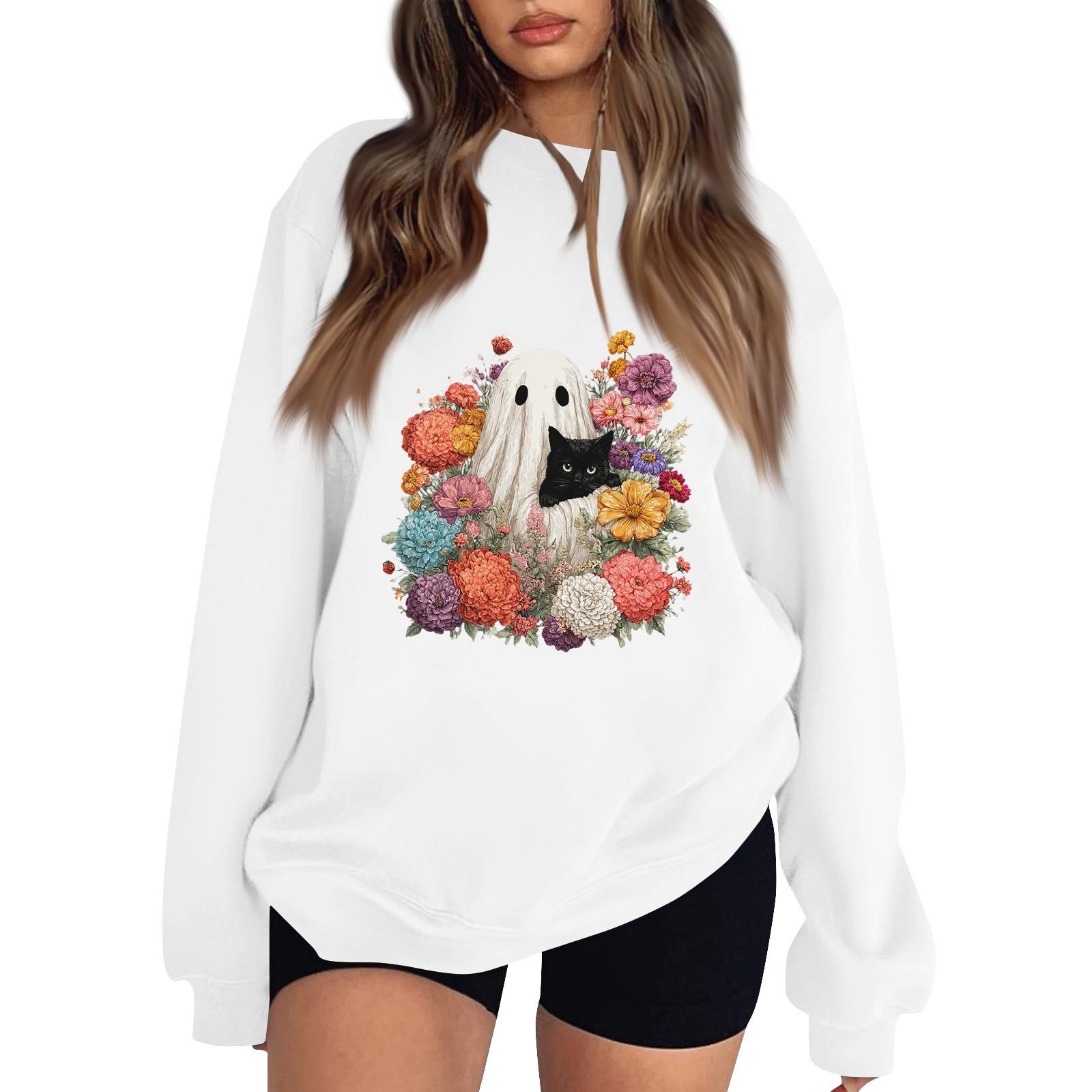 

Женский пуловер с заниженной линией плеча, спортивный свитшот с принтом на Хэллоуин S