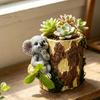Artificial Stump Planter Resin Tree Bark Shape Flower Pot with Koala/Frog/Sloth Rustic Small Barrel