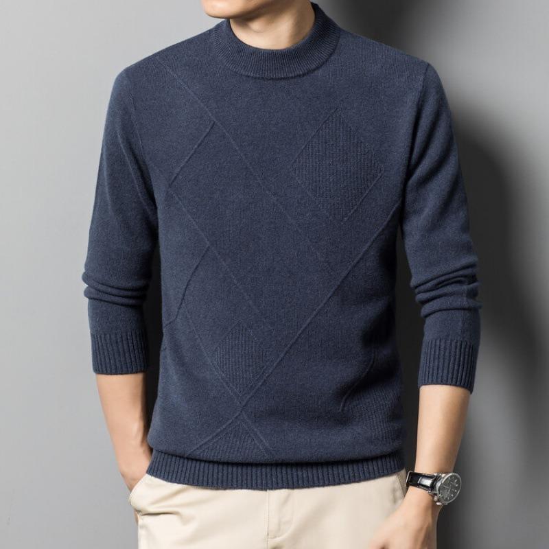 Genser for menn Høst og vinter Ny Slank Varm Ensfarge Uformell fortykket Halvskolekrage Ullstrikket genser