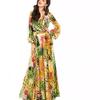Women's Summer V-neck Lantern Sleeve Green Leaf Chiffon Dress