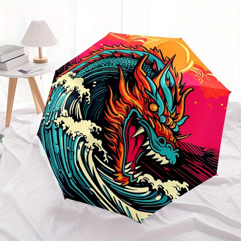 1pc Dragon, Ocean Waves Automatic Open/close, All-Season Portable Folding Umbrella for Friends, Travel, Everyday Yy250812140