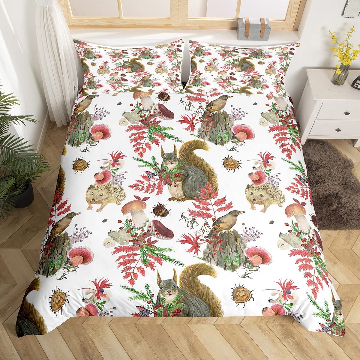

3D Постельное белье Король и Королева Белок Милый Комплект постельного белья с животными Для Детей Подростков Взрослых Дикая природа Зеленые листья Мягкий Пододеяльник 2/3 шт. EU single(135x200cm)