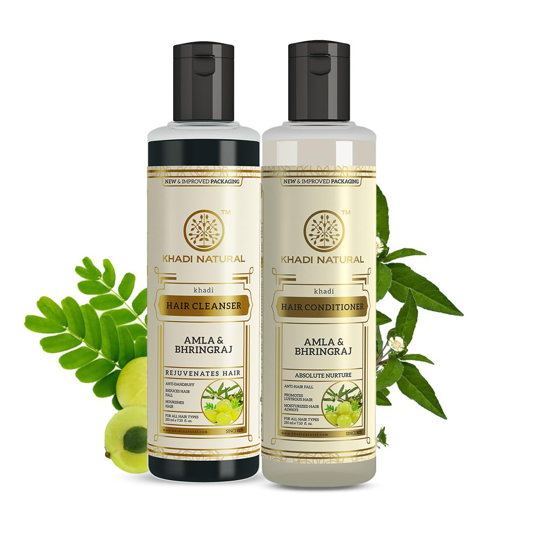 Khadi Natural Amla Bhringraj Hair Cleanser And Conditioner Combo For Scalp Care And Hair Strengthening 210 ml X Pack of 2