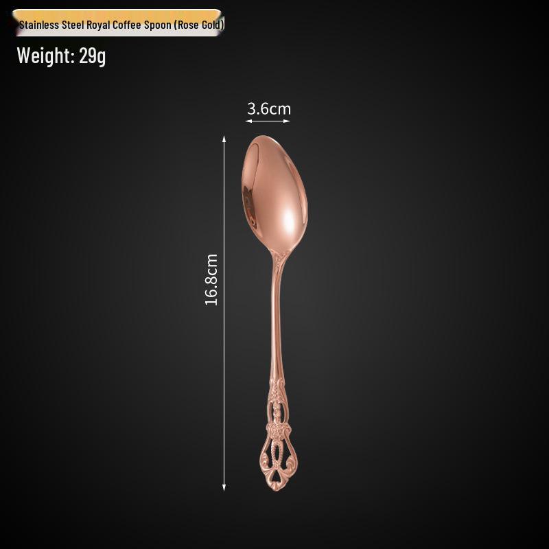 Royal Court 5-Piece Cutlery Set: Vintage Titanium-Plated Gold Stainless Steel Knife, Fork & Spoon with Embossed Hollow Design.