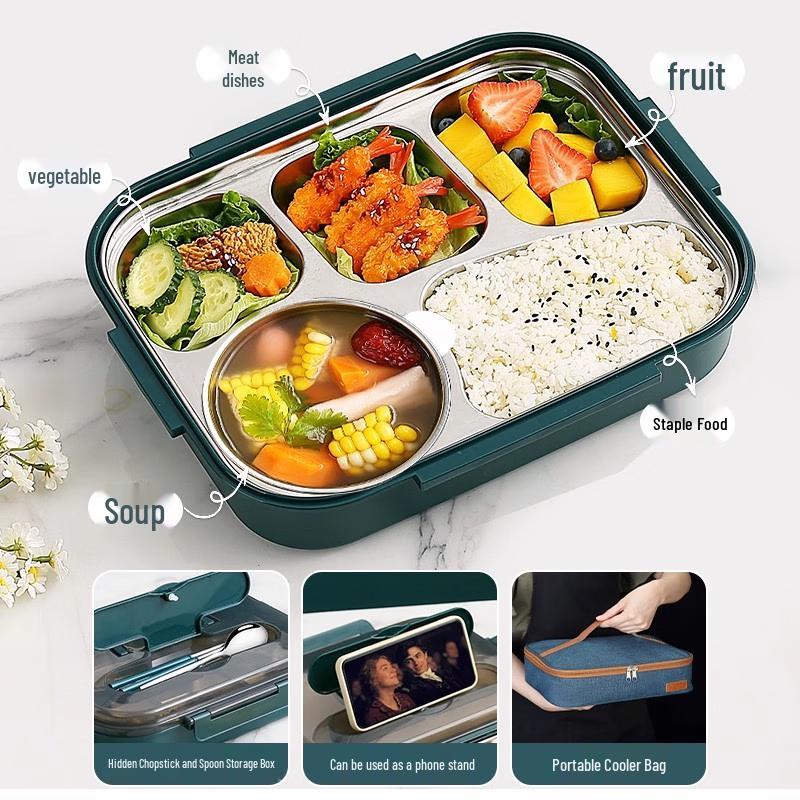 Stainless Steel Vacuum Insulated Lunch Box with 5 Compartments