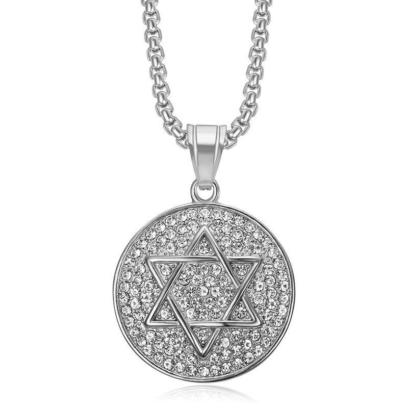 

European and American Full Diamond Hexagram Pendant Necklace, Star of David Jewish Religious Jewelry 2026 60CM