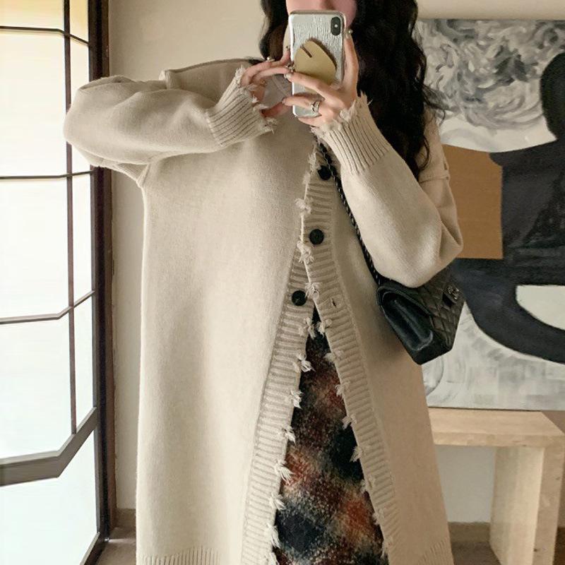 

Осень и зима новый высококачественный свободный вязаный кардиган ленивый ветер длинный ворс лацкан свитер куртка женская One Size абрикосовый