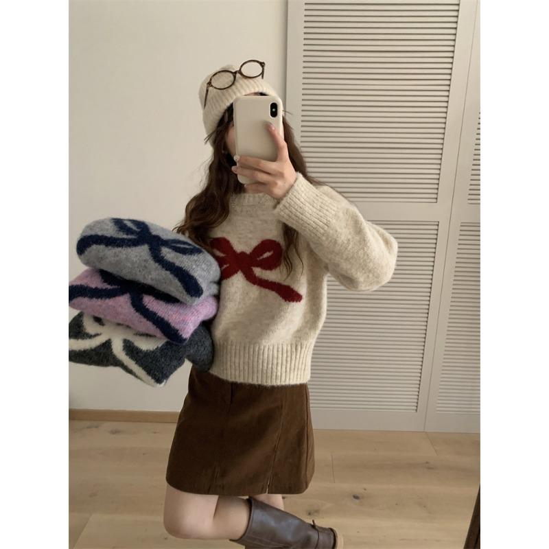 

Autumn and winter new women s clothing high-end crew-neck sweater women s fashion lazy style loose women s long-sleeved knitted sweater One size