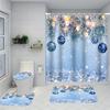 Festliches Blaues Weihnachtskugel Duschvorhang-Set Mit 12 Kostenlosen Haken - Beinhaltet Badvorleger, Toilettensitzbezug Und Badezimmerteppich - Wat