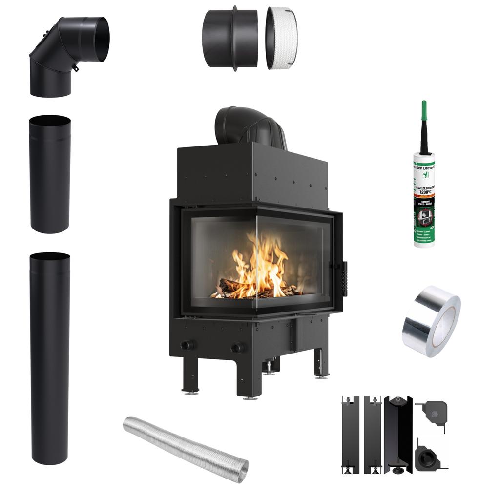 Fireplace Insert KRATKI FLOKI M Lewy 10 kW Fi200 Black TERMOTEC Pipe Set