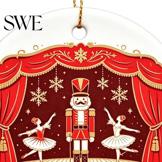 Xmas Tree Hanging Ornaments Ceramic Christmas Ornament, 2D Double Sided Cowboy/Nutcracker/Holy Berry Living Room Wall Decor Ornament for Holiday Tree,