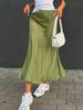 Women Elastic High Waist Satin Zipper Back Mermaid Hem Casual Comfort Skirt Elegant Chic Luxury Fashion Solid Silk Fabric With No Wrinkle