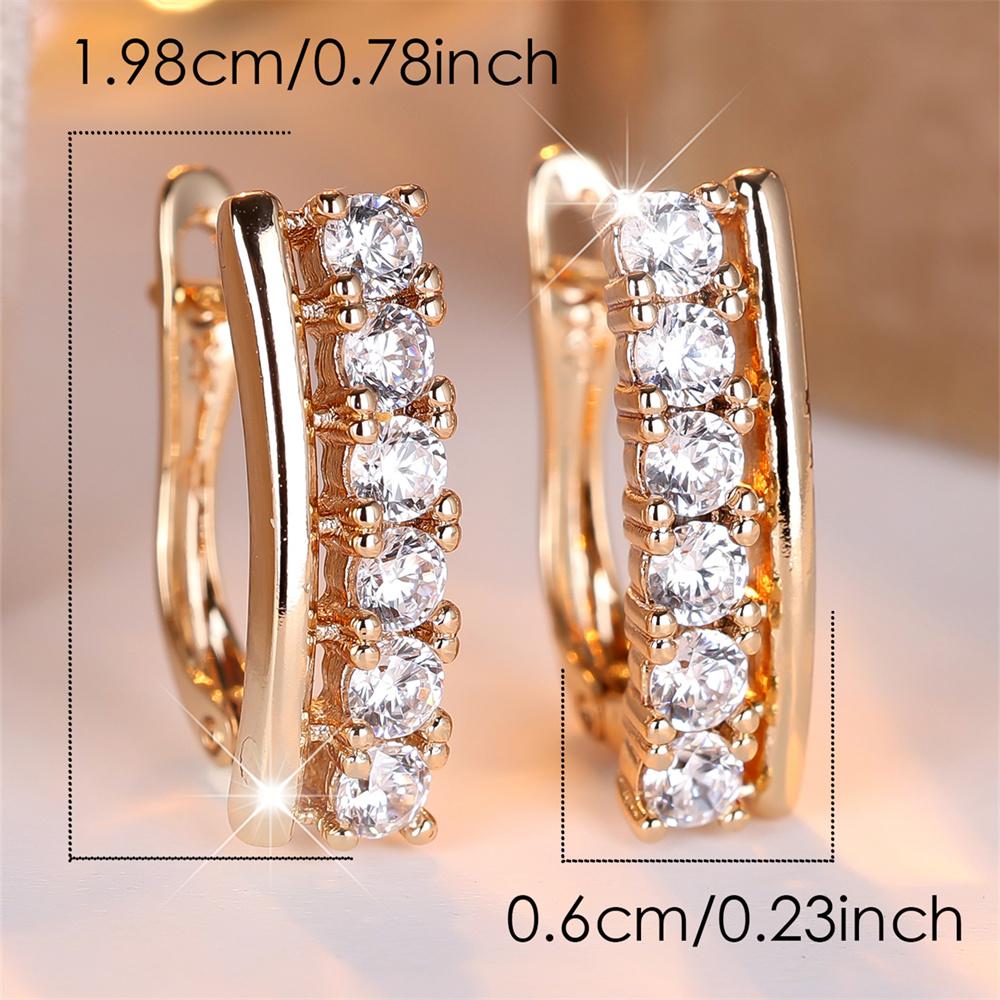 Single Row Round Stone White Zircon Hoop Earrings For Women Vintage Gold Color Wedding Party Jewelry