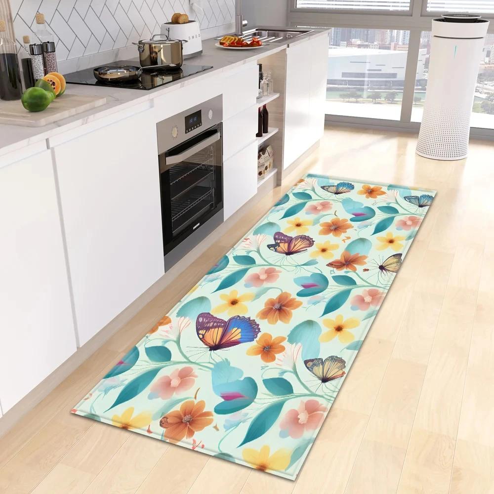 Blumenmuster Teppich Flur Bad Eingangstür Rutschfeste Fußmatte Zuhause Wohnzimmer Kinderzimmer Balkon Bodendekoration Teppich