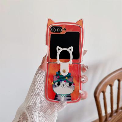 Für Samsung Galaxy Z Flip 6 5 4 3 Hülle ZFlip6 Z Flip6 ZFlip 6 Niedlicher Weihnachts-Katzenanhänger Lanyard Katzenohren Stoßfeste Hülle
