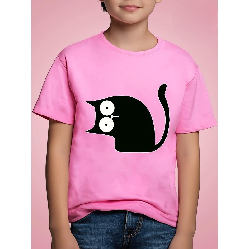 Taglie Europee T-shirt per Bambini con Stampa Gatti, Maglietta a Maniche Corte alla Moda Cartoni Animati Divertente per Bambini, Strato Base per Bambini, Bambini Piccoli e Bambini di Tutte le Età