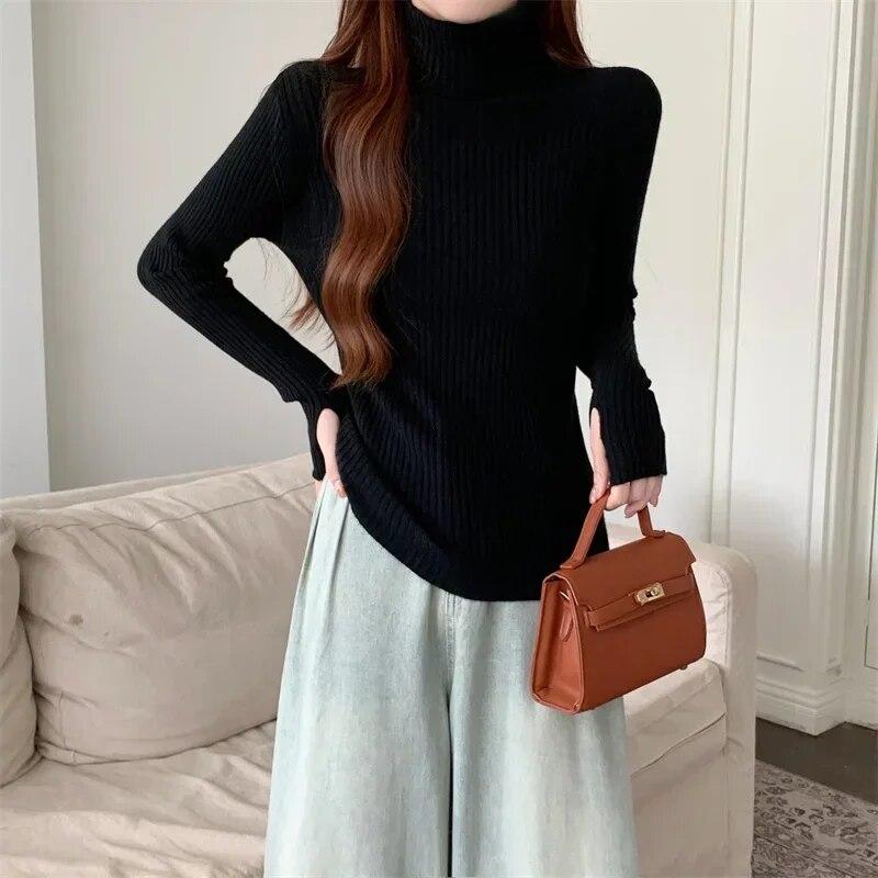 Turtleneck Sweater Casual Pullover Fashion Women Autumn Winter Korean Knitted Thick Sweaters Bottom Sweater Woman Jumper 29559