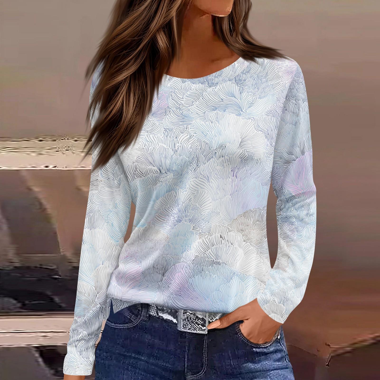 

Женская мода повседневный топ с цветочным принтом и круглым вырезом, длинными рукавами XXL