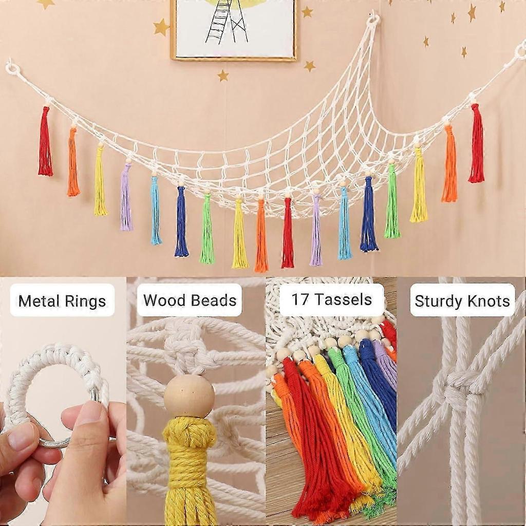 188x145x145cm, Toy Storage Hammock for Stuffed Animals, Stores Up to 80 Stuffies, XL Toy Hammock for Teddy Bears, Macrame Wall Hanging Organizer for K