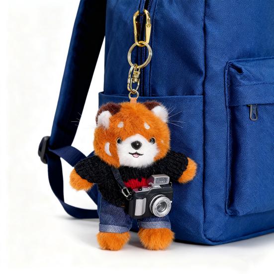 Cartoon Red Panda Plush Keychain Stuffed Red Panda Wearing Sweater Bag Charm with Mini Camera for Backpack Handbag Car Key Accessories
