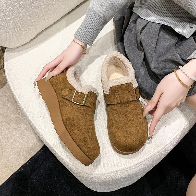M8881 Boken Shoes with Fleece Round Head 2025 Autumn and Winter New One-pedal Hairy Bag Head Retro Boken Single Shoes Women