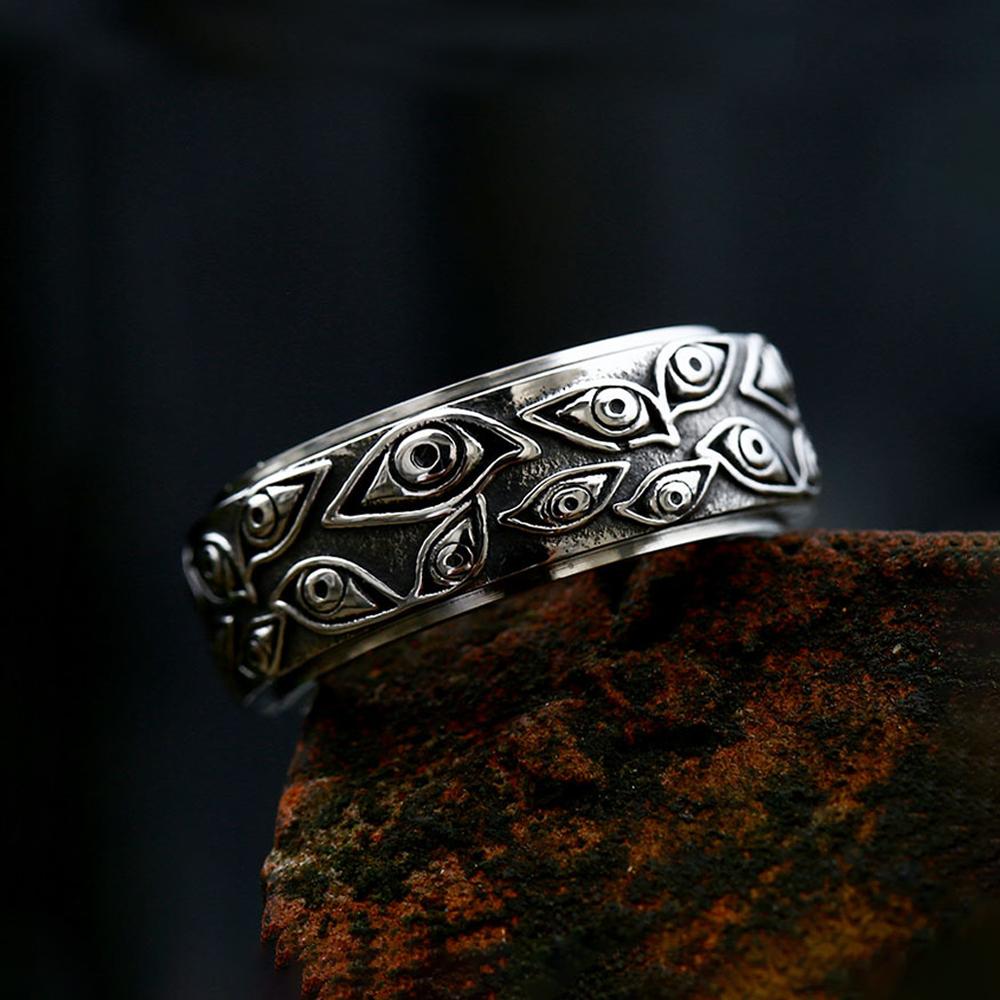 Fashion Retro Stainless Steel Demon Eye Rings Punk Creativity Rotatable Ring for Men Women Anxiety Relieving Jewelry