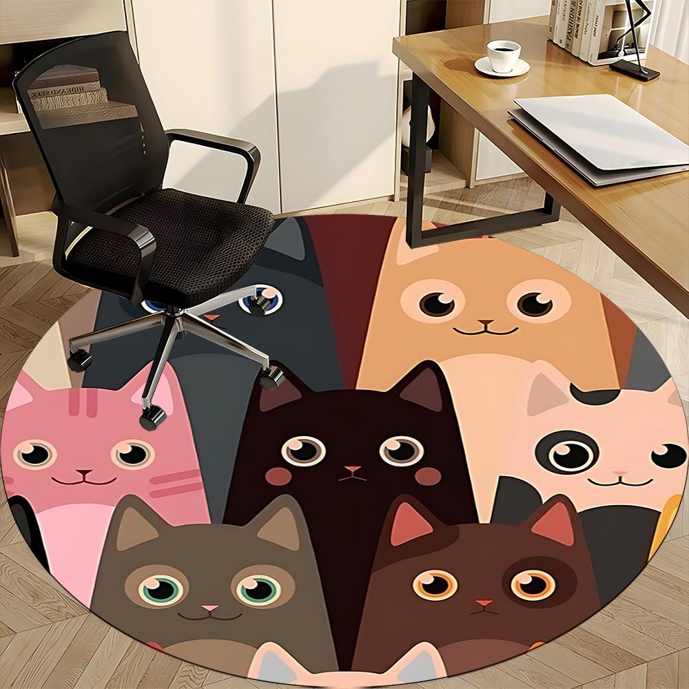 1pc Cat Collection Office Round Area Rug, Indoor Mat Suitable For Office, Under Office Chairs Bedroom Living Room Home Decor, Room Deco