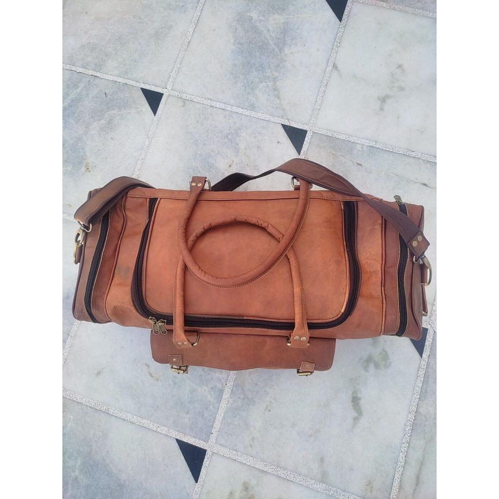 Vintage Travel Men's Genuine Handmade Brown Goat Leather Overnight Weekender Bag