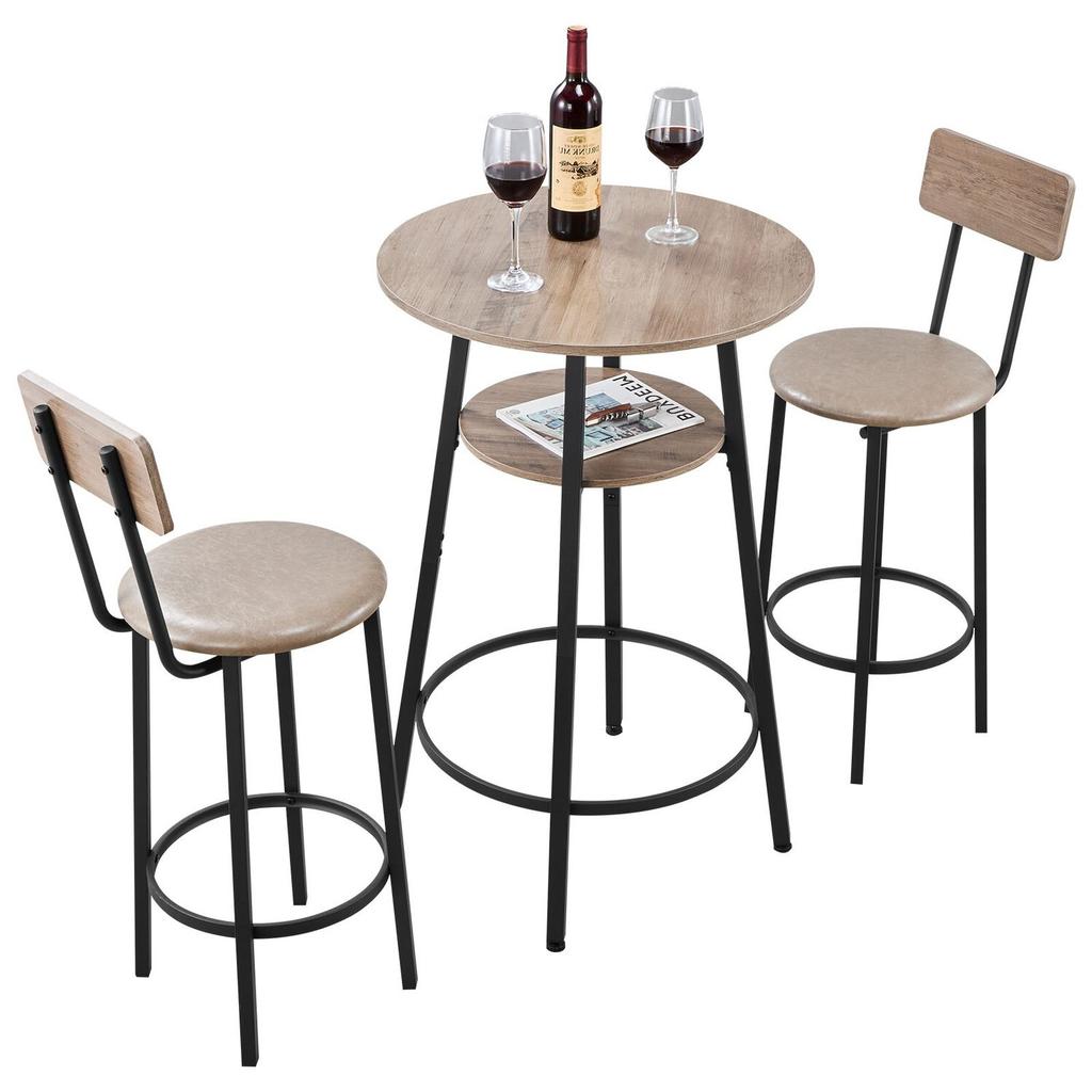 Bar Table, 3PCS 596.9mm Bars Tables Set, Bar Tables and Chair Set with Rounded Corner Design, Round Pub Table with Two Stools for Office Desk,
