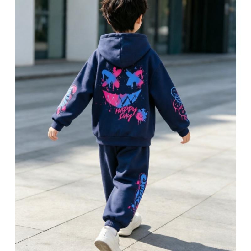 Kids Loungewear Set Boy and Girl Casual Pullover Hoodie & Elastic Waist Trousers for School & Play