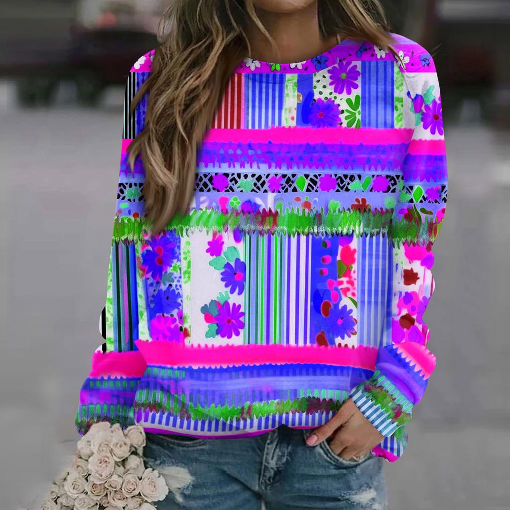 Felpa da Donna alla Moda Casual a Maniche Lunghe con Stampa Natalizia al Collo