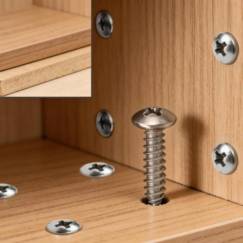 100/10Pcs Screws Pointed Self-Tapping Round Head Fastener Screw Hardware Fixing Maintenance Assembly Furniture Installation Tool