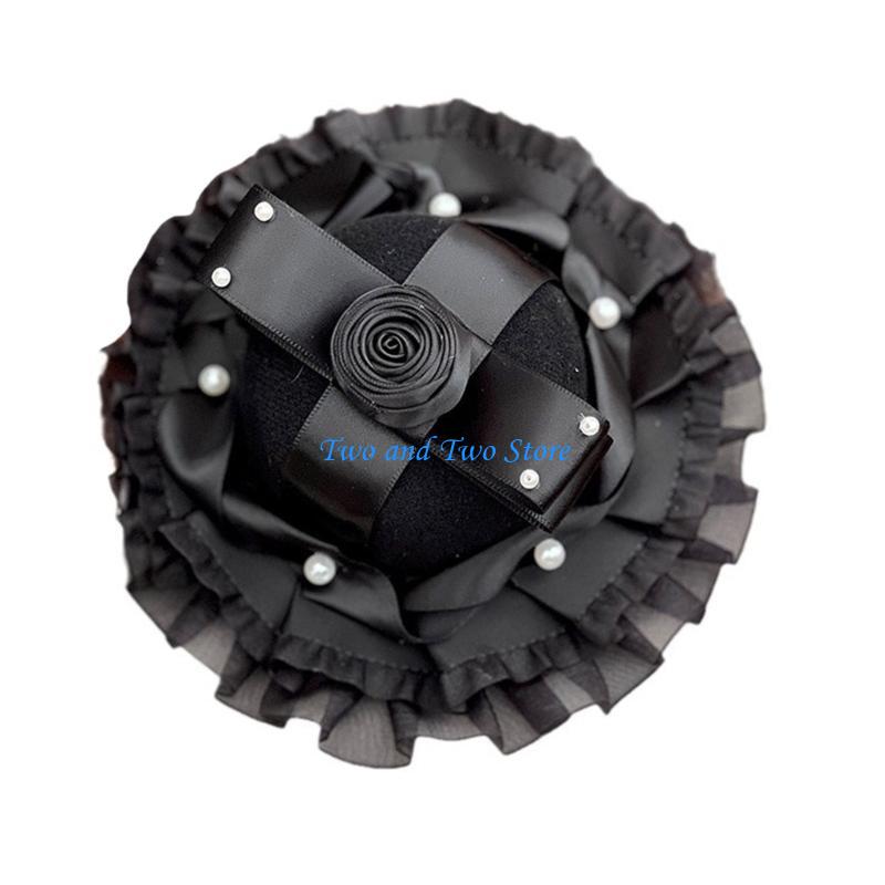 HX6F Fashionable Graceful Black Organza Fascinator Hat Clip Portable Accessory for Sophisticated Event Styling Ornament China Mainland