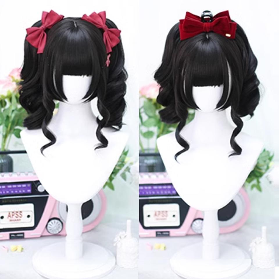 WTB Synthetic Wig Female Cute Fresh Claw Clip Deep Double Ponytail Straight Hair Wig With Bangs Christmas Cosplay Party Wig
