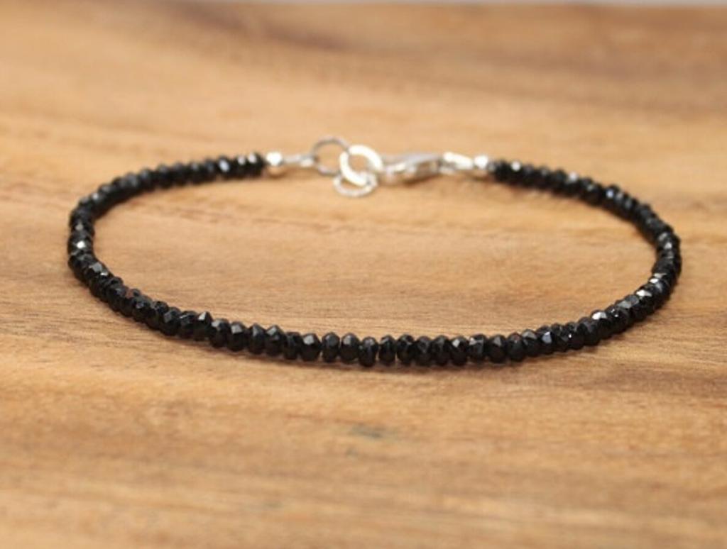 Black Crystal Tourmaline Bracelet, Empath Protection Bracelet for Women, Dainty Black Tourmaline Jewelry,