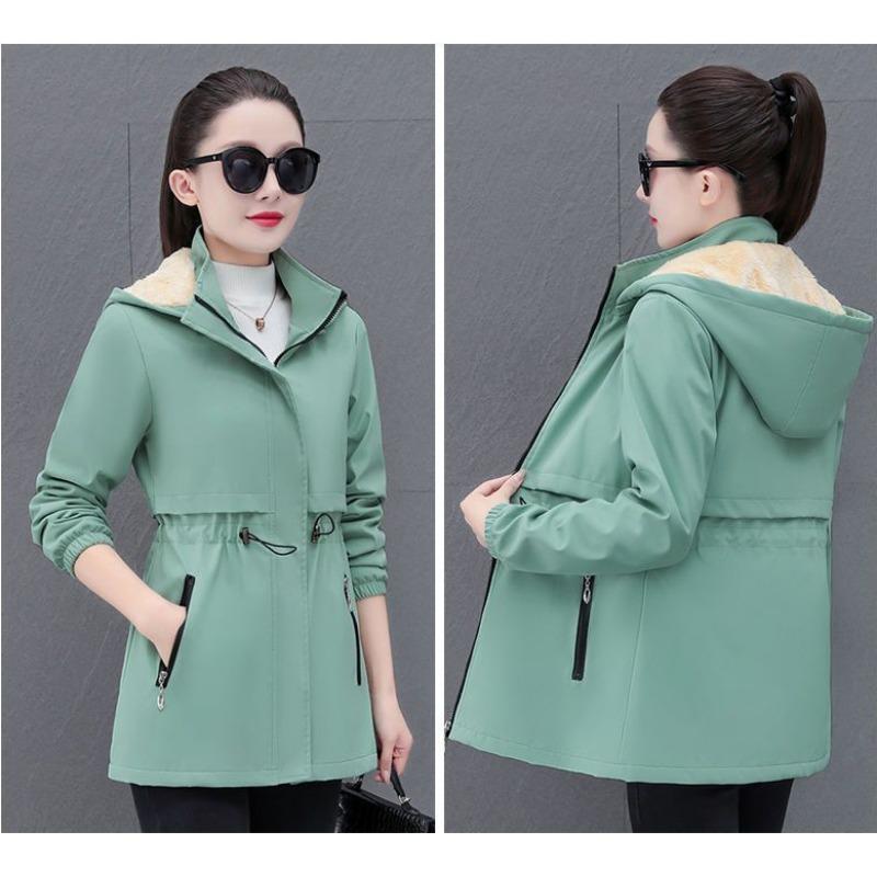 Winter Plus Velvet Thickened Mid-length Windbreaker Ladies Korean Version of The Autumn and Winter Warm Jacket