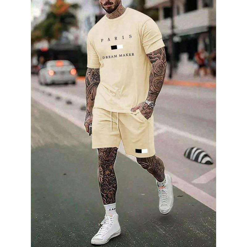 23 Prints Mens 2Pcs Casual Outfit Trendy Short Sleeve T-Shirt Quick-Dry Shorts Set For Stylish Summer Workouts Athleisure Wear