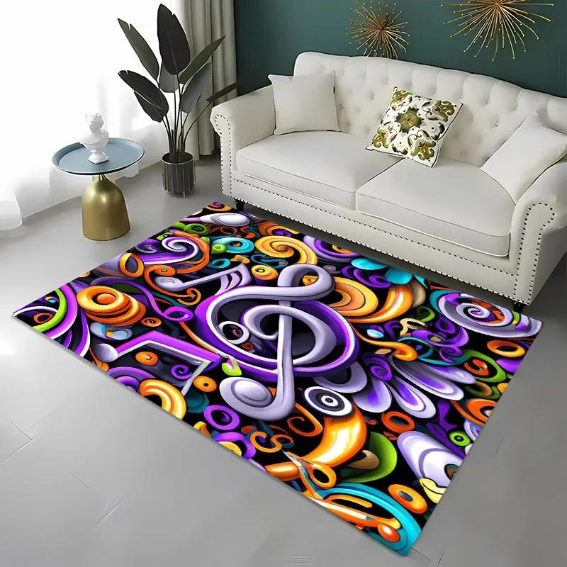 3D HD Music Notes Theme Large Area Rug,Carpet for Living Room Bedroom Sofa Kitchen Decoration,Kid‘s Play Non-slip Floor Mat Gift
