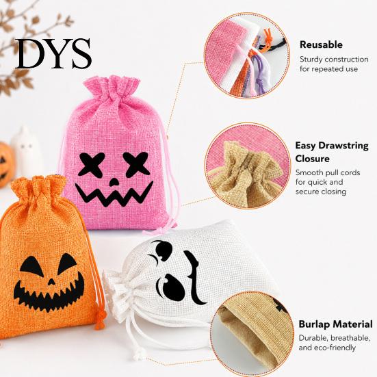 Party Candy Packaging 5Pcs Halloween Bags with Drawstring, Funny Ghost Pumpkin Print Gift Pouches for Favors And Trick or Treat Sacks, Decorative