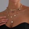 Vintage geometric disc flower pendant bead chain necklace light luxury sexy babe necklace